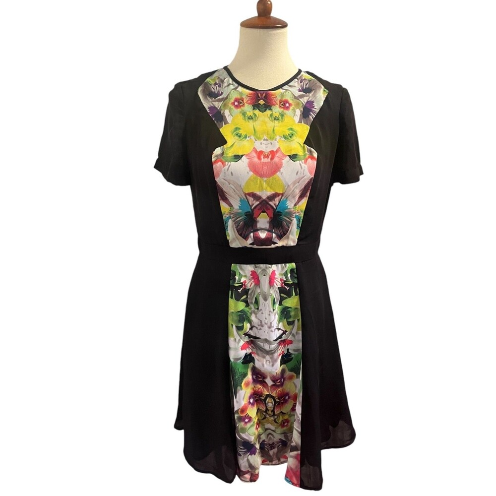 New Prabal Gurung for Target NWT Black Colorful Floral Dress Size 8 Fit Flare